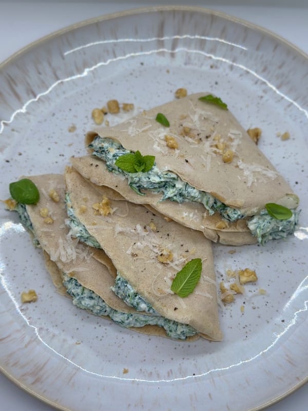Crepes d'avena con Ricotta, Spinaci e Noci